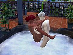 sims 4 characters enjoy rough redhead sex in outdoor jacuzzi