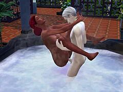 sims 4 characters enjoy rough redhead sex in outdoor jacuzzi