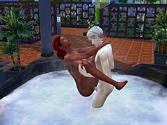 sims 4 characters enjoy rough redhead sex in outdoor jacuzzi