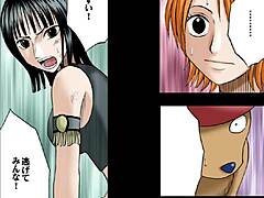 Nami and Robin, let's dive into this wild gangbang on Jaya with creampie action.