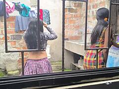 Housewives turn into hot sluts making homemade porn after laundry