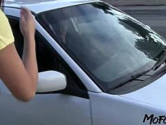 Whoa! Hitchhiker with small 18+ tits gets deepthroat and creampie from rough daddy in wild orgasm!