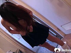 horny asian teen moans loudly in homemade pov, fingering her hairy pussy with vibrator until orgasm hits