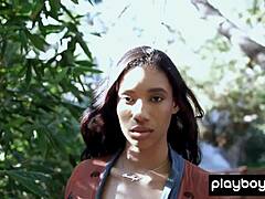 hot ebony brookliyn wren feels thrilled revealing her huge natural boobs outdoors in a sensual display