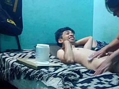 The massage offers half pleasure for a skinny boy in an intimate sensual session. He enjoys the relaxing touches fully.