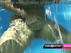 Pool Strip Babe Leah Reveals Big Tits and Shaved Pussy in Wet Outdoor Solo