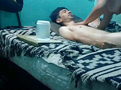 The massage offers half pleasure for a skinny boy in an intimate sensual session. He enjoys the relaxing touches fully.