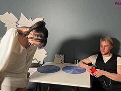 adorable sara bork takes a call from her player friend and rides him in tan pantyhose