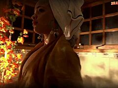 this hot brunette gives an amazing footjob and licks pussy