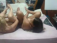 Amateur big ass Latina friends engage in playful interracial lesbian fetish reality scene