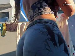 Latina cousin squeezes big ass into tight leggings teasing relentlessly