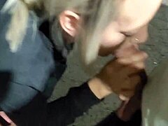 Party Flashing Leads Petite Blonde Wife to Outdoor Cock Sucking