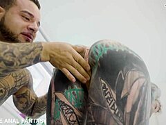 inked slut's holes gape from huge cock double penetration anal creampie