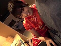 stunning chinese dress babe in slit shows legs for slow intense sex part 2