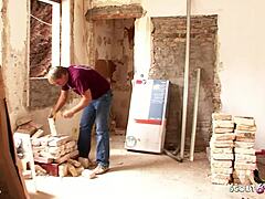 german milf's huge saggy tits bounce in rough worker fuck