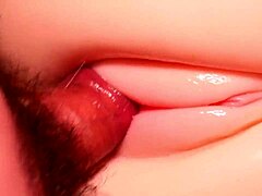 shove it deep in her shaved pink pussy close up