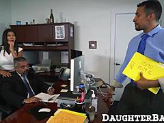 Office boss's teen sneaks hard rides on massive desk cock