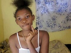 Pretty skinny girl shows off her shaved wet pussy in full hd