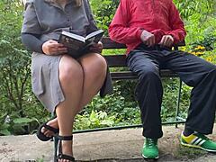 stepmom flashes saggy tits outdoors to help exam prep