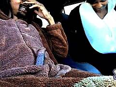 ebony milf in bear suit swallows big black cock in car