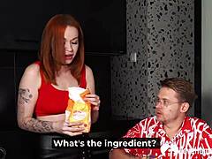 Naughty Roleplay Fantasies with Shaved Redhead on Knees!