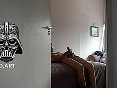 Hidden cam spots gym guy sniffing blonde's sweaty panties and jerking off