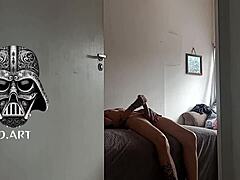 Hidden cam spots gym guy sniffing blonde's sweaty panties and jerking off