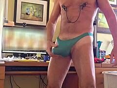 pervy papifachero dog demon grinds thong bulge nipples clamped with horny friend b