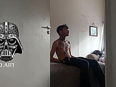 Hidden cam spots gym guy sniffing blonde's sweaty panties and jerking off