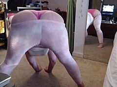 dawnskye1962 stretches her huge curvy ass and tits in morning sexercise light 💪🍑✨