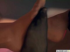 Erotic lesbian mistress straps on for girlfriend's nylon panty fetish lick