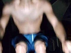 athletic brunette works out in dorm before roommate fucks her