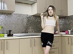 i cant believe bros friend rough anal fucks stepsis in kitchen so lucky