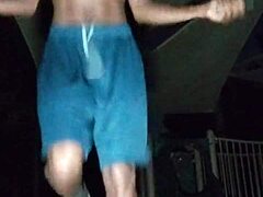 athletic brunette works out in dorm before roommate fucks her