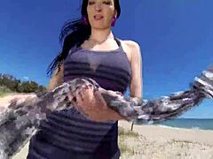 Hey, wanna watch this brunette MILF get fucked deep on the beach?