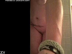 Skinny teen shoves dildo up her ass then sucks it clean in bathroom