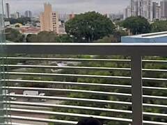 playing on balcony neighbor spies wet pussy 💦😏