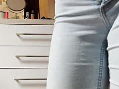 petite blonde teases in tight jeans homemade strip dance