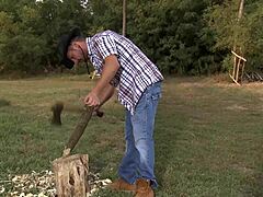 Beautiful Young Girl Begs Old Man For Rough Fuck After Watching Him Chop Wood