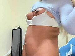 Slim Titted Transsexual Strokes Cock in Seductive Crossdressing Tease