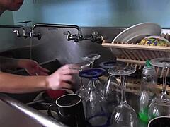 Two brunette goth girls get kinky fingering pussies and licking tits all around the house