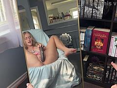 Nerdy Blonde Watches Creamy Pussy Drip on Massive BBC Dildo