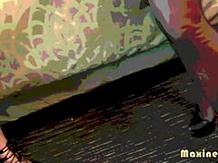 Camille Black's fat pussy lips grind hard as she rides Maxine X's strapon cowgirl