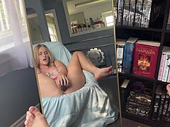 Nerdy Blonde Watches Creamy Pussy Drip on Massive BBC Dildo