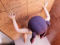 Mona Toys Her Long Hair Pussy with Slime Dildo in Bathroom Solo Session