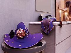 Mona Toys Her Long Hair Pussy with Slime Dildo in Bathroom Solo Session