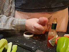 Ready for more kitchen cock torture with urethral insertion and ball kicks?