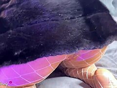 Brunette housewife in pantyhose vibes pussy to squirting orgasm close-up.