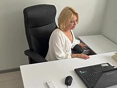 office slut secretary fingers shaved pussy to orgasm at work