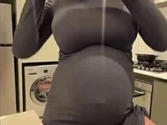 stepmom milks her big natural tits while licking nipples